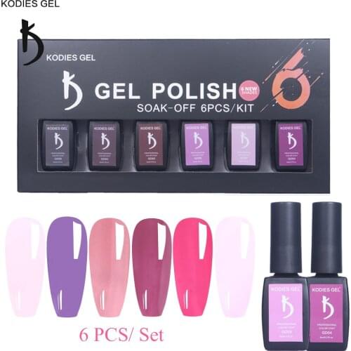 KODIES GEL 6 PCS UV Gel Polish Set Opal Jelly Nail Art Varnishes Semi Transparent Vernis Lacquer Nude Color Lot LED Paint Gellak