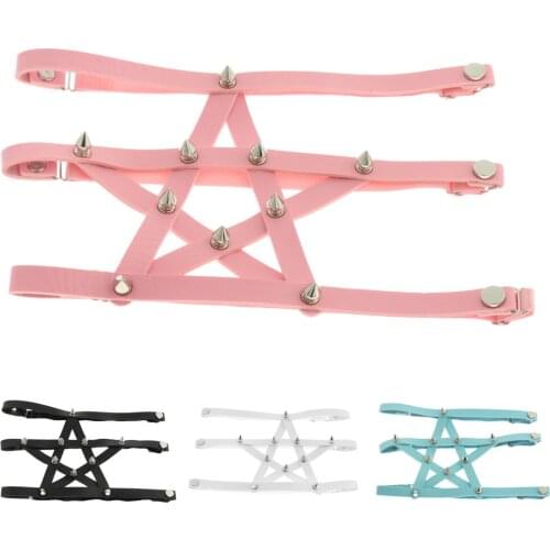 Gothic Studded Leather Garter Belt Women Elastic Leg Ring Strap Band Cosplay Stud Punk Leather Harness Anti-Slip Stocking Accs