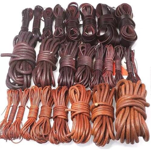 Diy leather rope real cowhide rope retro antique brown round flat cowhide bracelet necklace accessories braided rope