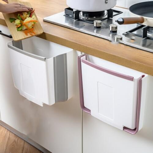 Kitchen Wall Mounted Folding Waste Bin Kitchen Cabinet Door Hanging Trash Bin Garbage Can for Bathroom Toilet Waste Storage