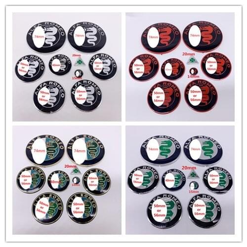 9pcs Alfa Romeo CAR Logo 74mm Hood Trunk 50MM 40MM Wheel Center Cap Emblem Brera 147 156 166 159 GT Spider Giulietta Stelvio