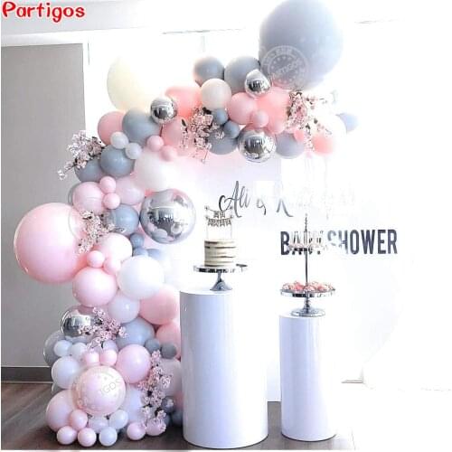 Macaron Pastel Pink White Gray Latex Balloons Garland Arch Baby Shower Wedding Birthday Party Confetti Silver 4D Balloon Decor