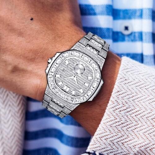 MISSFOX Fully Baguette Dimaond Watch Men PP Nautilus Designer Brand Ice Out Watch For Men Top Luxury Brand Men Patek Wrist Watch