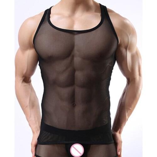 Men Undershirt Sexy See Through Gay Tank Tops Solid Seamless Underwear Sheer Mesh Shirts Sleeveless Undershirts Regata Masculina