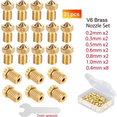 20pcs E3D V5 V6 Nozzles 3D Printer Brass Nozzle Copper Brass M6 threaded for 1.75mm Filament Nozzles for KP3S
