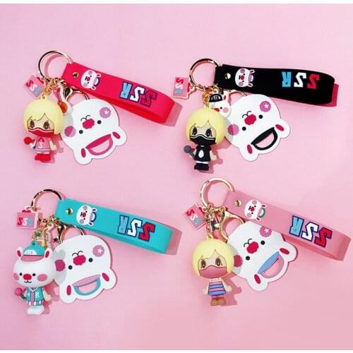 2021 New Designer Kawaii Anime Doll Cute Keychain Accesories Keyring for Girls Car Bag Purses Charm Figure Key Chain Childs Gift