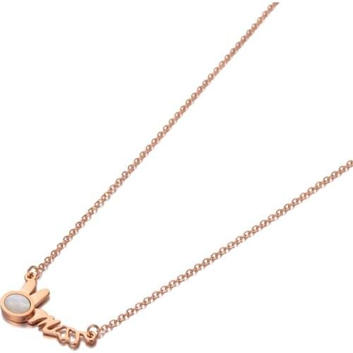 Office Style Titanium Stainless Steel Rabbit Animal Choker Necklace Miss Letter Pendant Necklace For Women Girl N20108