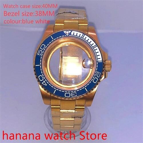 Suitable for NH35 36 Mingzhu2813 Miyata self-winding 40mm transparent back gold box series, with rotating white blue bezel