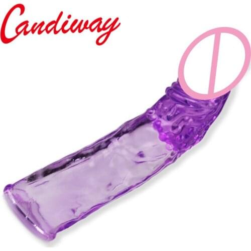 Candiway reusable penis extend condoms vibrator sleeve lasting dick ring extension sex toys for men Lover game
