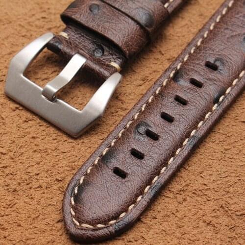 Handmade Vintage Crazy Horse Leather Watch Strap For PAM111 Pilot Bracelet 24mm Brown Wristband Watchband