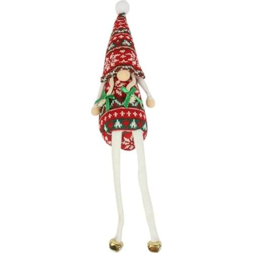 Christmas Sitting Gnome Plush Doll with Long Dangling Legs Bell Faceless Tomte Swedish Santa Elf Stuffed Toy Home Decor