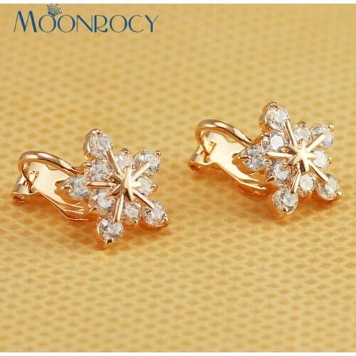 MOONROCY Drop Shipping Fashion Jewelry Rose Gold Color White Crystal Earrings Clip Earrings for Women Girls Jewelry Gift