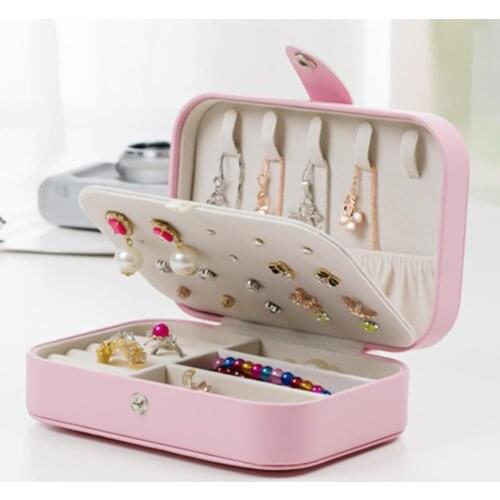 Women Jewelry Box Double Deck Portable Ring Earrings Organizer Ornaments Case Jewelry Box Double Deck Ring Earring Organizer Cas