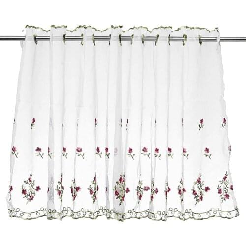 150x65cm 3 tyeps Flowers Embroidery Sheer Window Rod Top Voile Curtains for Bedroom Window Sheer Voile Short Panel Valance
