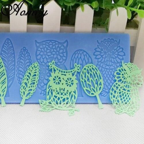 Aomily DIY Owl Tree Wedding Cake Silicone Beautiful Flower Lace Fondant Mold Mousse Sugar craft Icing Mat Pad Pastry Baking Tool