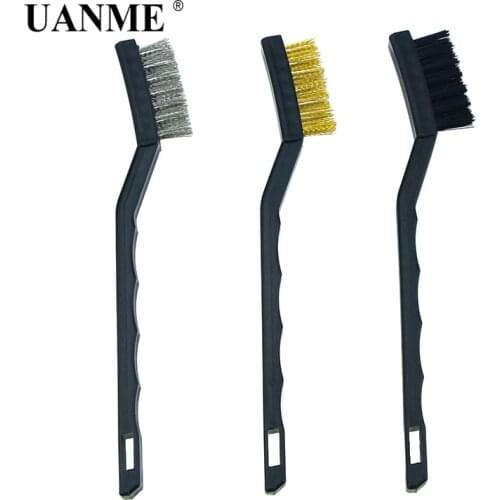 UANME 3 Pcs Metal Rust Clean Tools Mini Wire Brush Set Steel Brass Nylon Brush Cleaning Polishing Detail Home Kitchen Kit