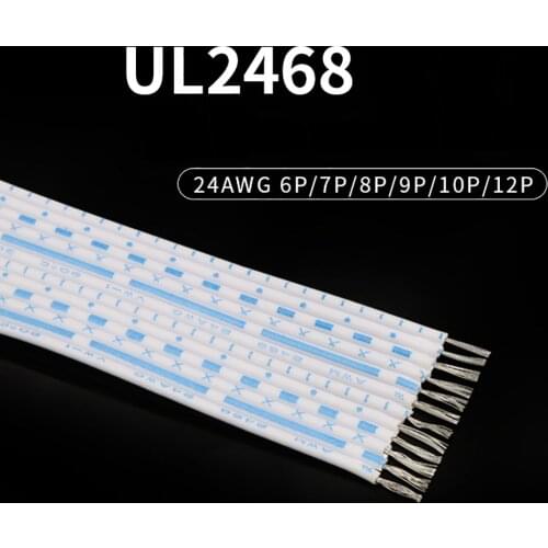 UL2468 24AWG Flat Ribbon Cable Wire Blue & White PVC Ribbon Cable Terminal Hook-up Wire 6P 7P 8P 9P 10P 12P Tinned Copper Cores