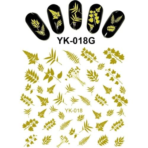 UPRETTEGO Gold/ Silver Water Stickers Metallic Nail Decals FLOWER ROSE SWIRL VINE MAPLE LEAVES GRASS JUNGLE BUSH YK013-018