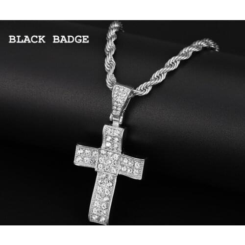 Hip Hop Cross Pendant Chain For Men Women Gifts 2 Colors Geometric Zircon Necklaces Bling Pave Rhinestones Necklace
