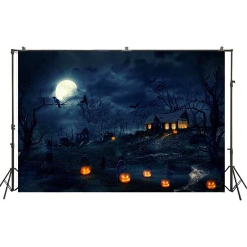 Happy Halloween Party Banner Horror Castle Kids Photography Background Night Full Moon Crows Witch Photo Studio Posters Backdrop