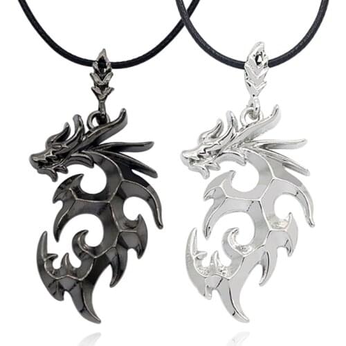 Vintage Punk Chinese Dragon Necklace Fashion Mens Black Flame Dragon Pendant Necklace Cool Male Animal Jewelry Gift