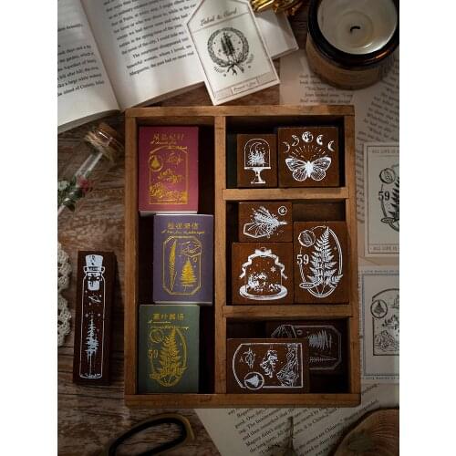 Yoofun Vintage Flowers Grass Plants Stamp Dream Planet Moon Journal Decor Wooden Stamps for Diary Scrapbooking Supplies