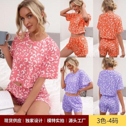 Womens Home Clothes Two Piece Set Fashion Printing Short-sleeved Tops and Elastic Loose Shorts