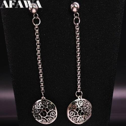 2021 Long Stainless Steel Earrings Women Silver Color Flower Stud Earrings Jewellry aretes de acero inoxidable para mujer 612644
