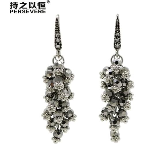 New Crystal Beaded Grape Shape Statement Earrings 2019 Vintage Rhinestone Long Earrings For Women Fashion Jewelry Gift