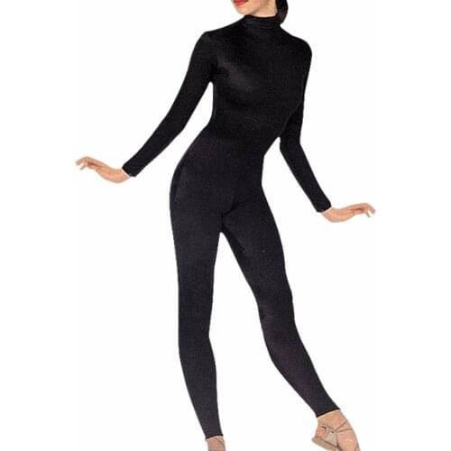 Women Zip Mock Neck White Unitard Long Sleeve Ballet Dance Unitard Gymnastics Lycra Zentai Bodysuits Spandex Skin Tights Suits