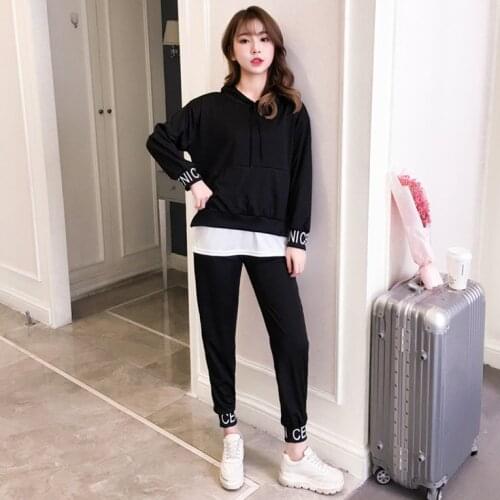 Womens Loose Leisure Athletic Wear Suit Woman Sweater Pants Twinset Long Sleeve Pullove Pants Tracksuit
