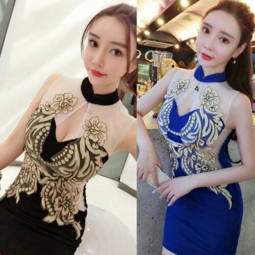 Open waist hollow embroidery lace anchor dress female 2020 summer sexy slim nightclub small dress dress