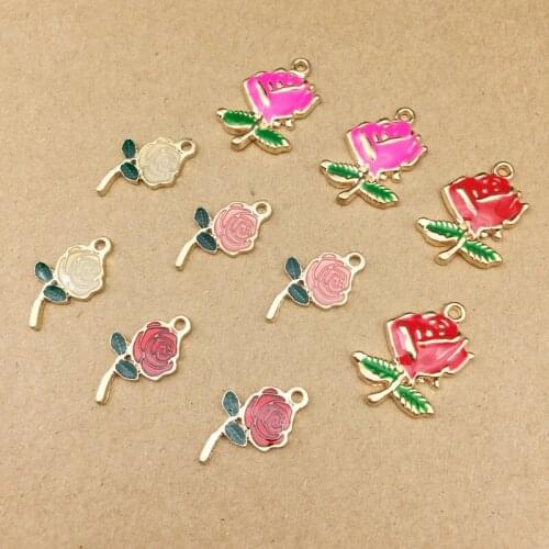 10pcs DIY metal enamel color rose flower floral charms ornament bracelet pendants for necklace earring costume jewelry making