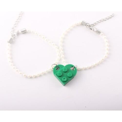 2PCS Pearls Cute Building Block Bracelet Heart Love Bangles Kids Bricking Charm Paracord Bracelet Kids Gift Jewelry