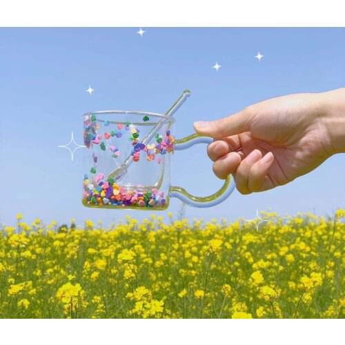 200ml Double-layer Insulated Glass Set Love Drinkware Creative Gift Decoration 2pcs Cute Girl Quicksand Decoration Water Tea Cup