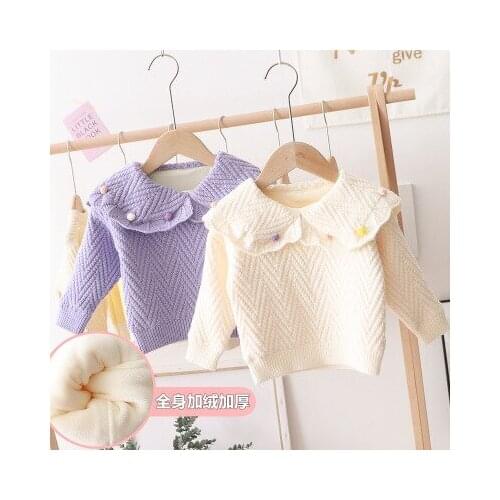 2021 Winter New Baby Sweater Toddler Plus Velvet Thick Ins Korean Style Lapel Cute Rabbit Sweaters Childrens Girls Knitted Coat