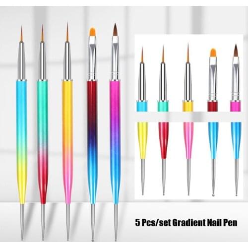 5Pcs/Set Double Head Nail Dotting Painting Drawing Carving Pen Liner Brush Gradient DIY Nail Art Manicure Kit