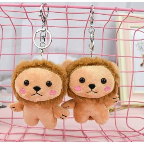 5PCS Cartoon Cute Shy lion plush toy simulation lion keychain bag pendant doll deep forest animal doll toy gift