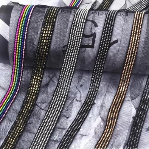 5Yards Beaded Chain Gold Silver Fringe Trimming Lace Ribbon Appliques Neckline Collar Decoration Sewing Renda For Wedding Dress