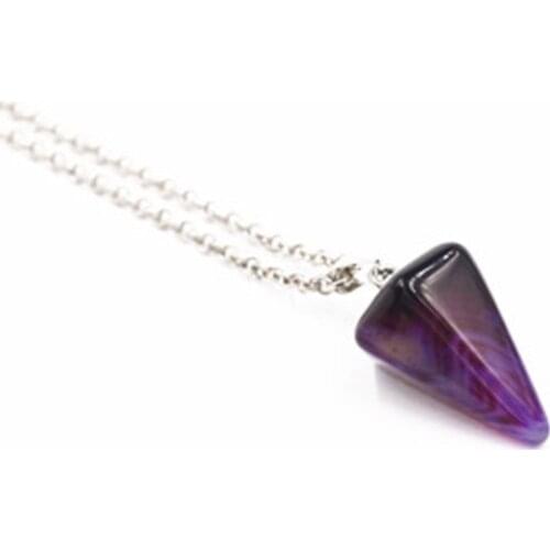 Natural Stone Purple Agate Crystal Quartz Stone Hexagonal Column Pendant with chain Necklace Fashion Jewelry Gift 50pcs Lot