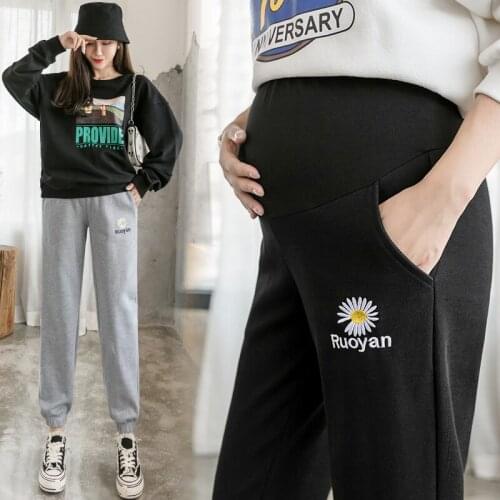915# Maternity Pants Spring Autumn wide-legged High Waist Casual Pants Loose Comfy Belly Support Pants Elastic Waist Maternity