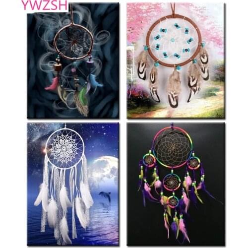New 5d Diamond Painting Dream Catcher Diamond Painting scenery feather Cross Stitch kits Embroidery Diamond Mosaic Wall Sticker