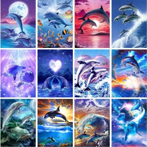 Wen Zuan Dolphin Diamond Painting Full Square Diamond Embroidery Mosaic The sea Landscape Sales Animals Rhinestone Cross Stitch
