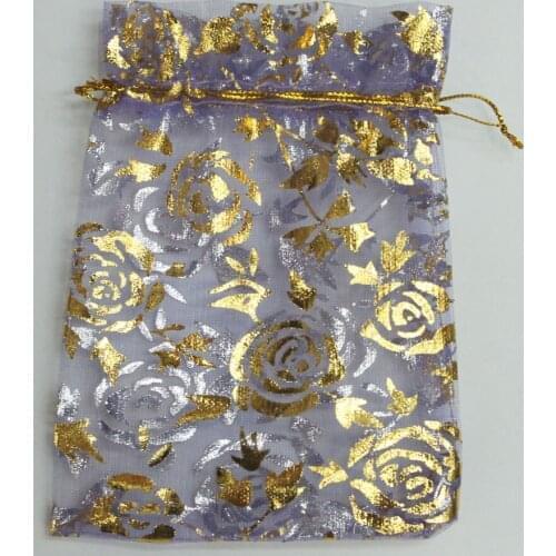 ALY Wholesale 100pcs/lot 9x12cm Rose Gold Bronzing Organza Bags Purple Jewelry Packaging Bags Wedding Favor Gift Candy Pouches