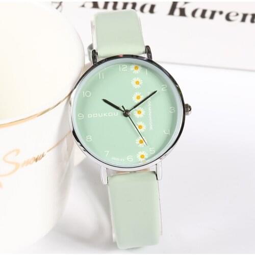 Hot Brand New fashion Small Mint Green Daisy Lovely Ladies Women Children Girls Leather Watch Relogio Feminino reloj mujer 2020
