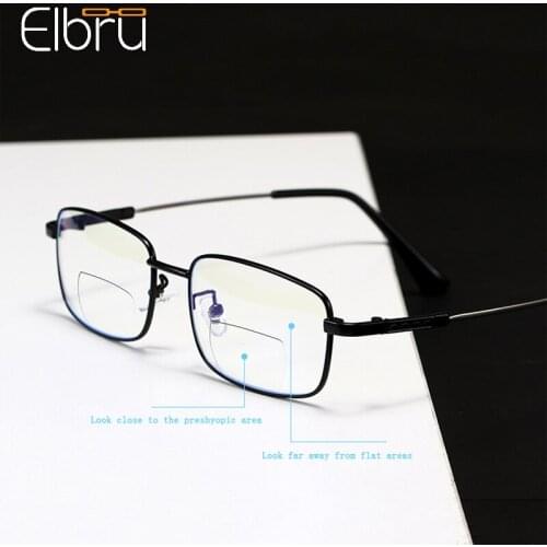 Elbru Fashion Anti Blue Light Reading Glasses Vintage Square HD Lens Presbyopic Eyeglasses Ultralight Metal Spectacles +1.0 +4.0