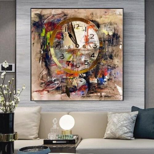 Retro Clock Art Canvas Painting Street Graffiti Art Posters and Prints Decorative Wall Art Picture for Living Room Home Decor