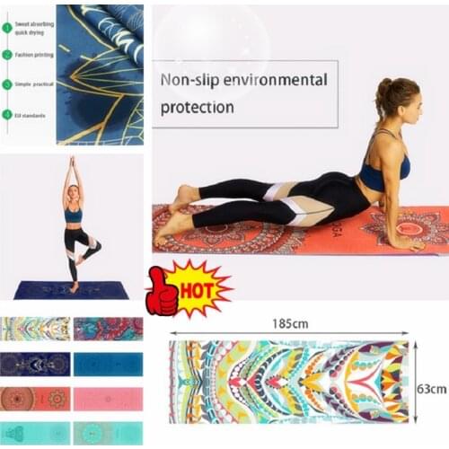 Portable printed yoga towel non-slip environmental protection digital exercise mat with position line fitness gymnastics Pilates