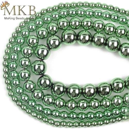Natural Green Nano Vacuum Plating Hematite Stone Flat Round Beads For Jewelry 3mm-10mm Making Spacer Loose Beads Diy Bracelet15"