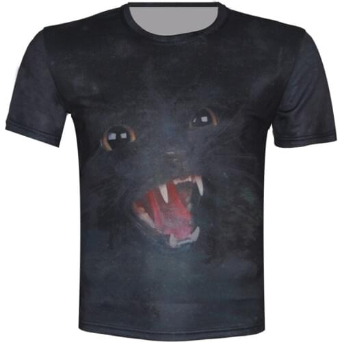 Joyonly 2018 Summer Fashion Boys Girls T shirts Black Animal Angry Cat Pattern T-shirts Children Cool Tops 4-20 Years Old Tees